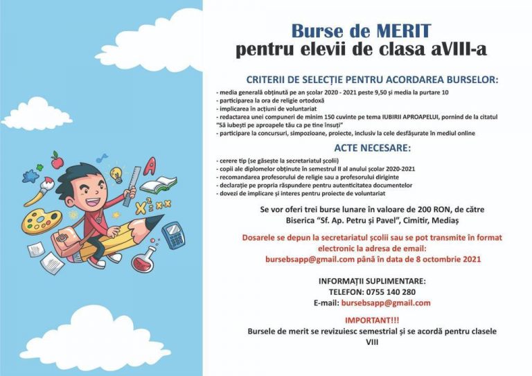 Burse de merit pentru elevii de clasa a VIII-a şi de liceu din Mediaş