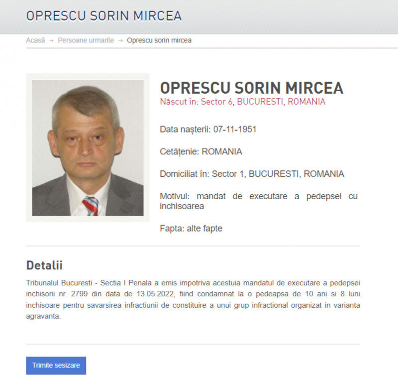 Sorin Oprescu, dat în urmărire generală. Ar fi plecat din țară acum două săptămâni