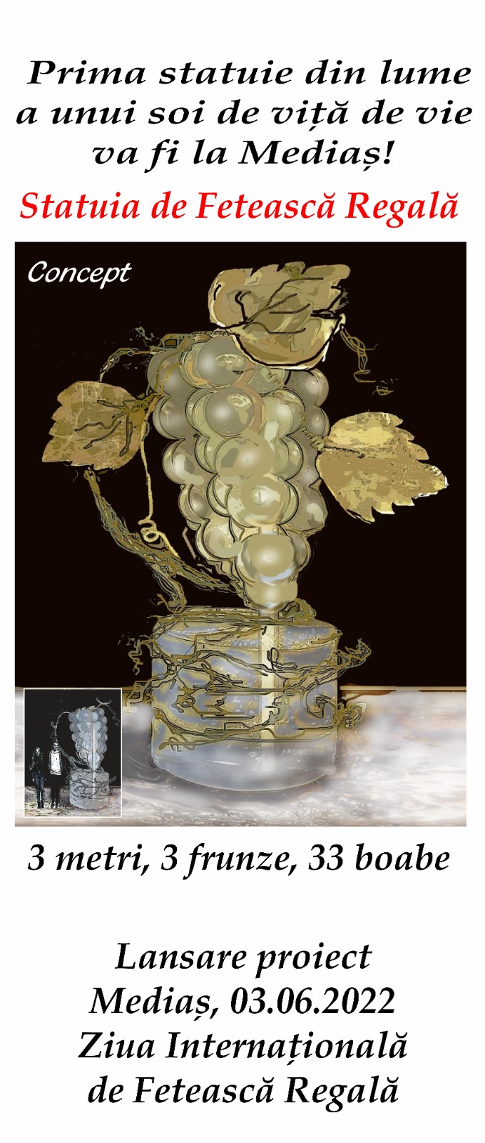 Premieră mondială la Mediaș: prima statuie a unui soi de viță de vie